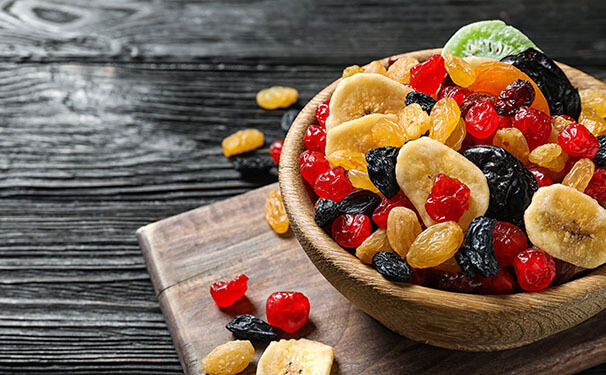 Selection of dried fruits including dates, apricots and figs