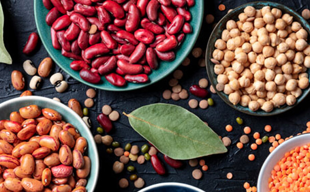 Assorted legumes including chickpeas, lentils and beans