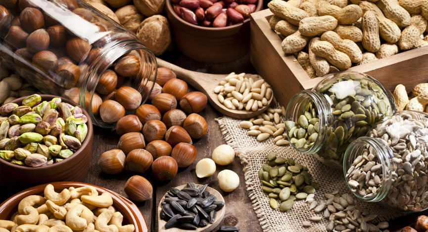 Assorted premium nuts including pistachios, almonds and walnuts